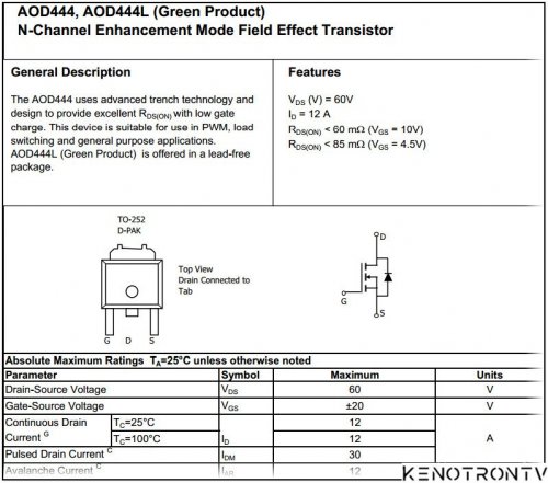 Подробнее о "AOD444, AOD444L (Green Product) N-Channel Enhancement Mode Field Effect Transistor"