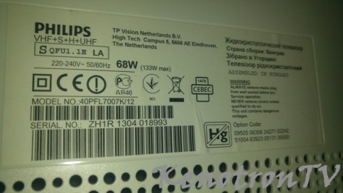 Подробнее о "PHILIPS 40PFL7007K/12, QFU1.1E LA, NAND 29F8G08ABABA."